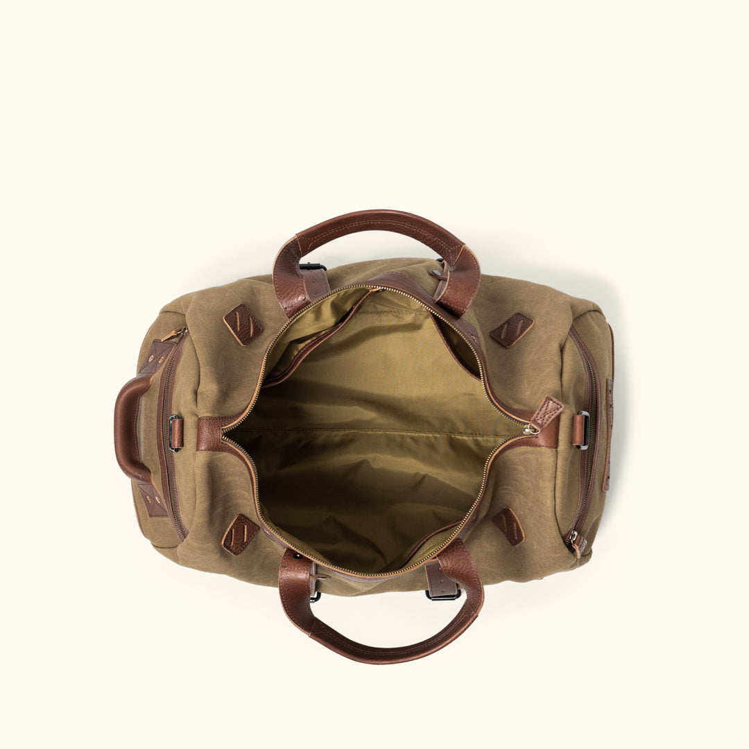 Modern Waxed Canvas Duffle Bag/Backpack Khaki Interior